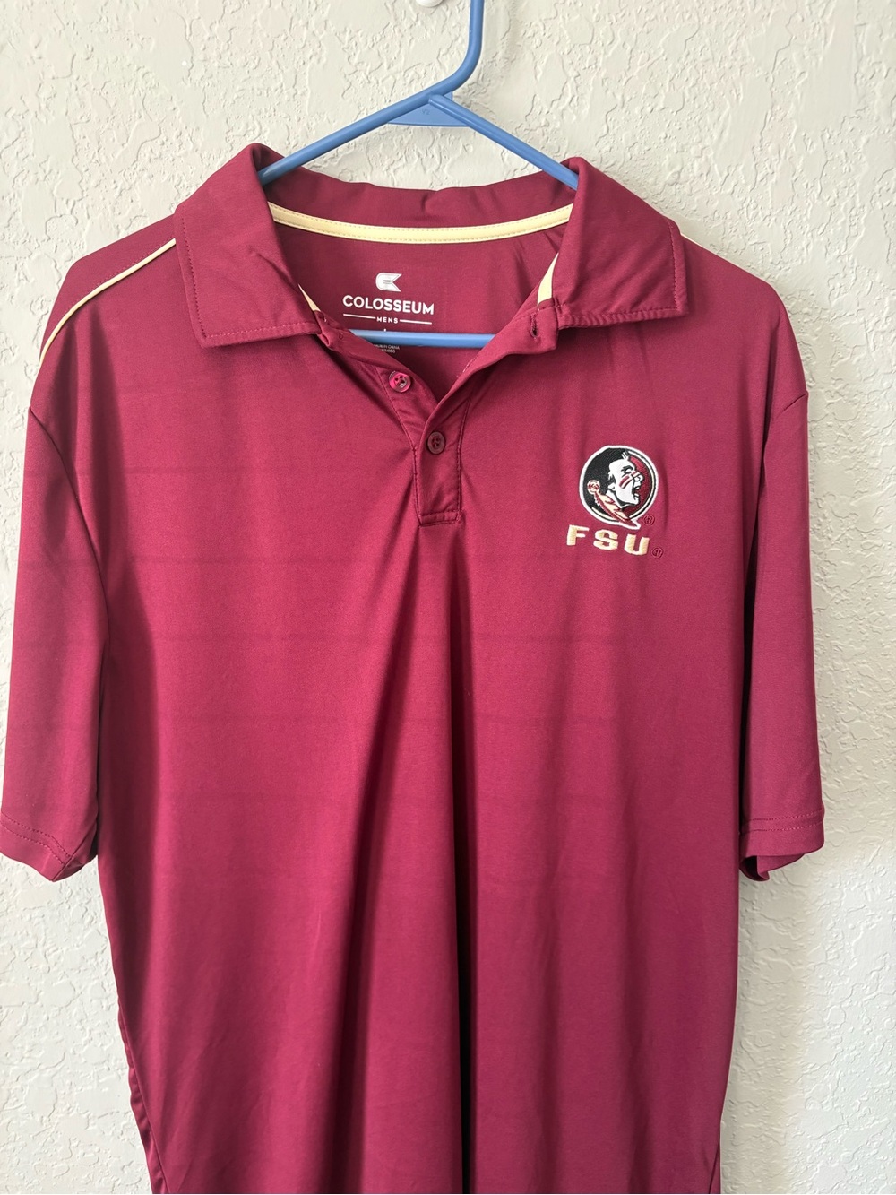 Colosseum Garnet FSU Embroidered Polo with Gold Trim
